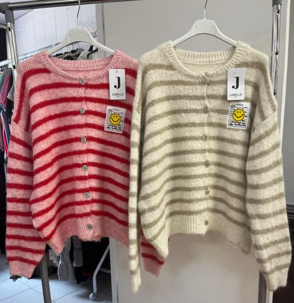 Wool Knit Fluffy Soft Cardigan Stripe Design Full Button up Front -  Alwin Range