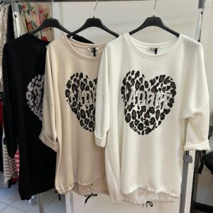 Ladies Top with Round Neck with Heart Adore Motif Print - Holly Range