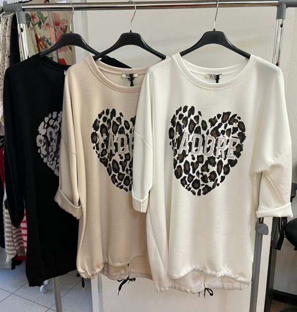 Ladies Top with Round Neck with Heart Adore Motif Print - Holly Range
