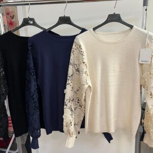 Ladies Top with Lace Long Sleeves with Round Neck - Laurie Range