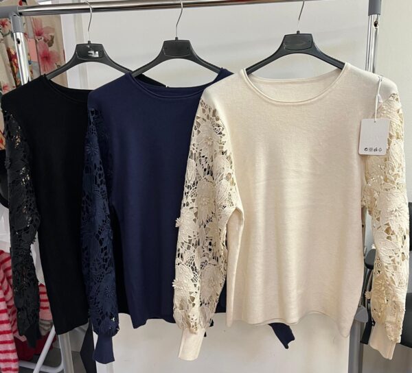 Ladies Top with Lace Long Sleeves with Round Neck - Laurie Range
