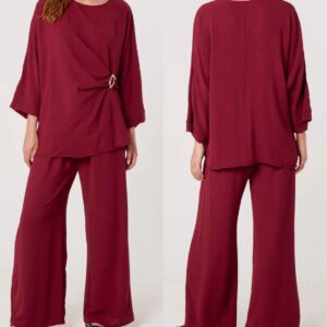 Co Ord Set With Side Rouched Tie and Wide Bottom Trousers - Betsy Range - Multiple Colours