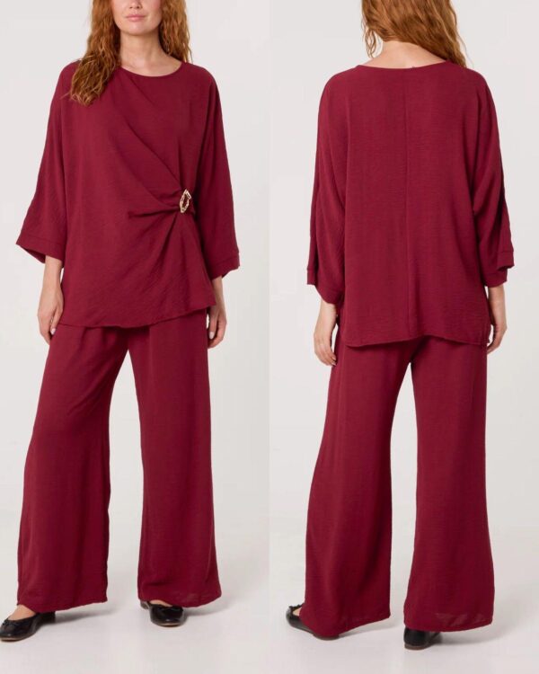 Co Ord Set With Side Rouched Tie and Wide Bottom Trousers - Betsy Range - Multiple Colours