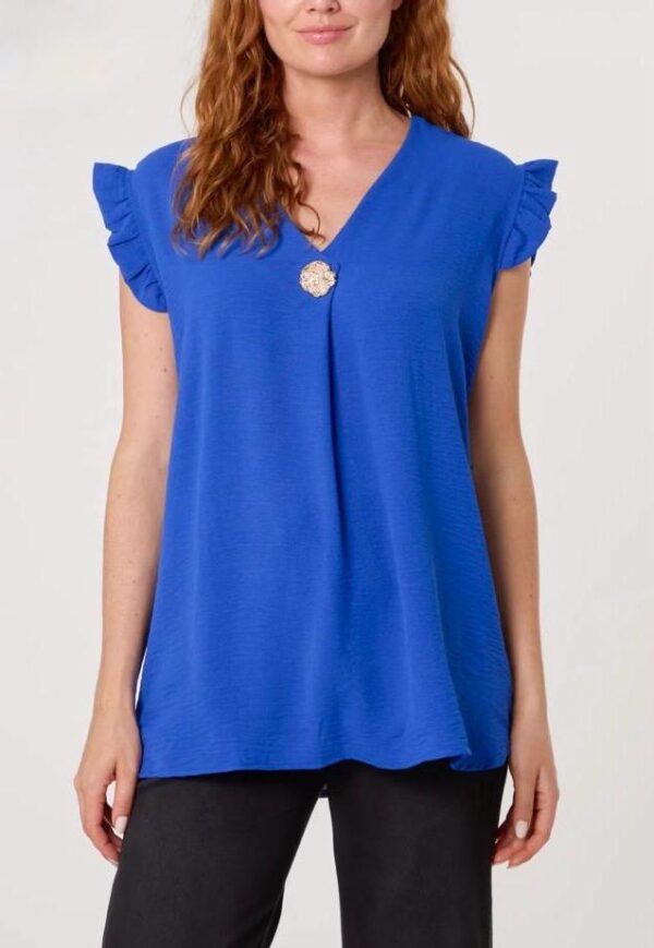 Ladies Blouse / Top  Frill Sleeves Detail One Button on neckline Non Crease- Tracey Anne Range - 10 Colours