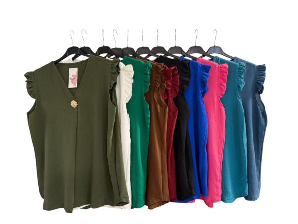 Ladies Blouse / Top  Frill Sleeves Detail One Button on neckline Non Crease- Tracey Anne Range - 10 Colours - Image 2