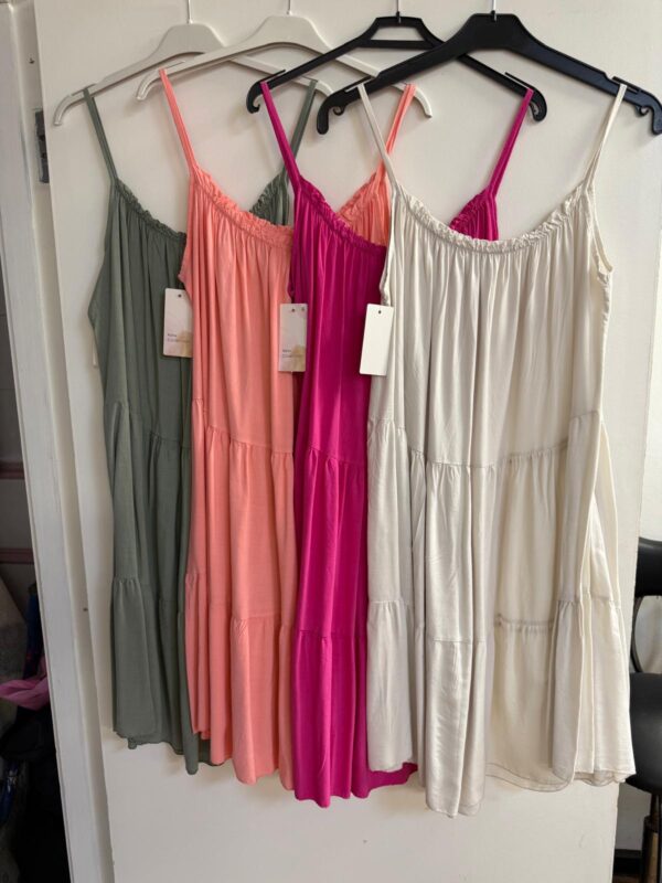 Cotton Mid Length Spaghetti Strap Slip Dress 3 Tier Solid Colour - Leila  Range Different Colours