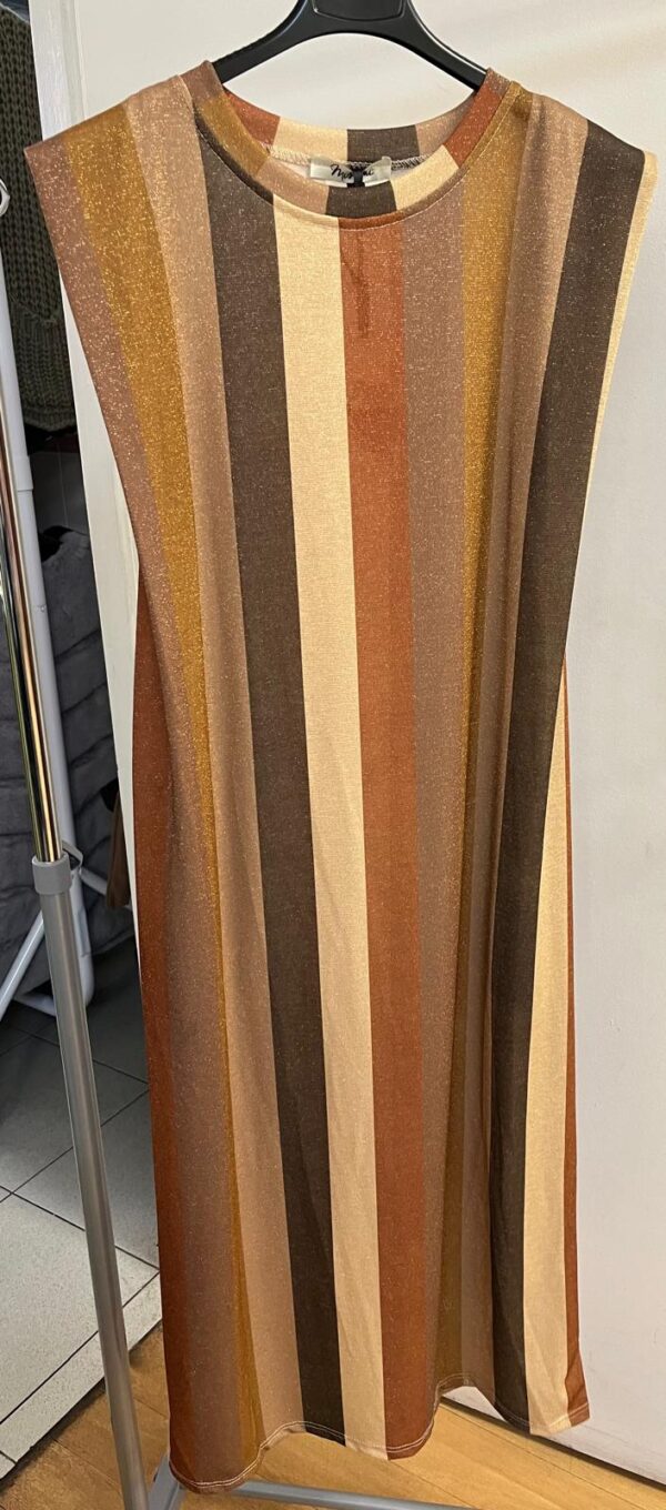 Ladies Autumn Colours Stripe Dress Round Neck Sleeveless - Sylvia Range