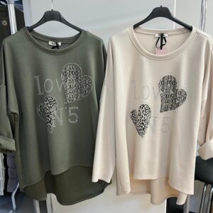Ladies Top with Round Neck with Heart Love Motif Print - Molly Range