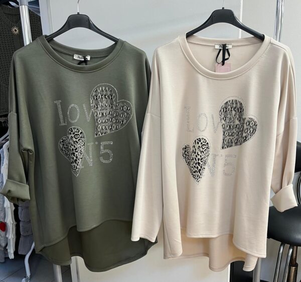 Ladies Top with Round Neck with Heart Love Motif Print - Molly Range