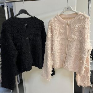 Ladies Knitted Fringe Loop Cardigan Wool - Freda Range