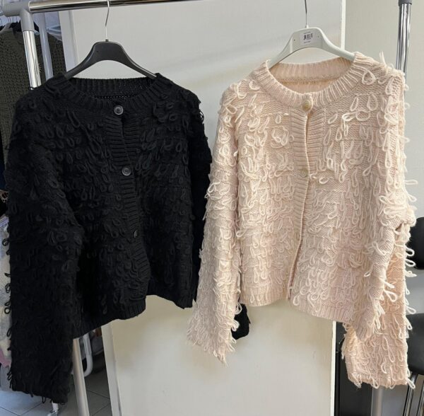 Ladies Knitted Fringe Loop Cardigan Wool - Freda Range