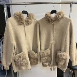 Ladies Wool Jacket / Fleece With Faux Fur Collar and Pockets - Joselyn  Range