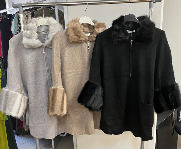 Ladies Wool Jacket / Fleece With Faux Fur Collar and Arm Cuff - Josie Jo  Range