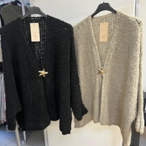 Wool Knit Cardigan Plain Design With Gold Star Fastener / Button  - Star Range