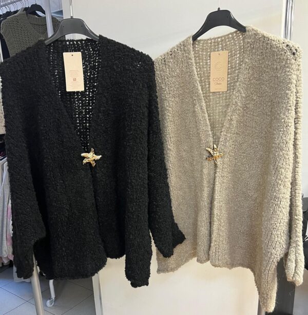 Wool Knit Cardigan Plain Design With Gold Star Fastener / Button  - Star Range