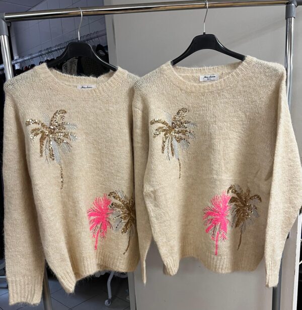 Light Weight Wool Gold Palm Tree Jumper Round Neck Casual - Palmer Ranger