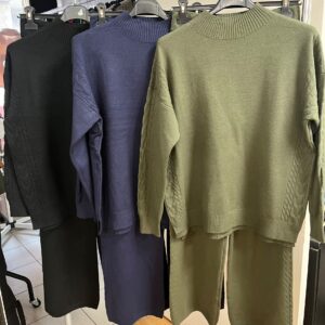 Co ord Plain Sets Lightweight with Cable Knit Style on Side Turtle Neck Wide Leg -  Addison Range