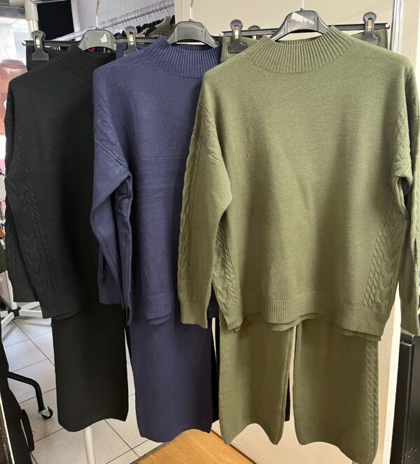 Co ord Plain Sets Lightweight with Cable Knit Style on Side Turtle Neck Wide Leg -  Addison Range