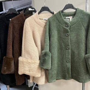 Ladies Wool Jacket / Fleece With Faux Fur Collar and Pockets - Joselyn Jo Range
