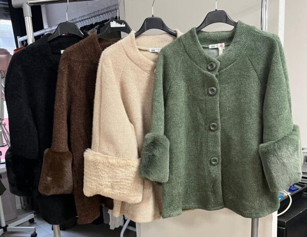 Ladies Wool Jacket / Fleece With Faux Fur Collar and Pockets - Joselyn Jo Range