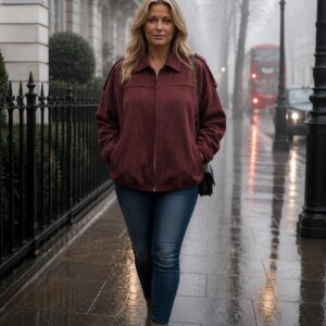 Ladies Suede Short Jacket with Collar and Discreet Hidden Zip - Daniela Range