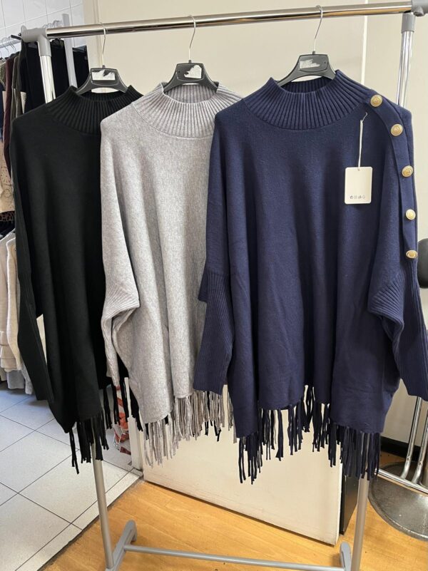 Jumper Throw Turtle Neck with Buttons on one side Tassel Bottom - Harlet Range
