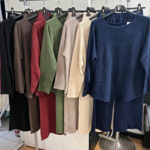 Co ord Plain Sets Light Wool Round Neck Long Arm Straight Wide Leg - Alice Range