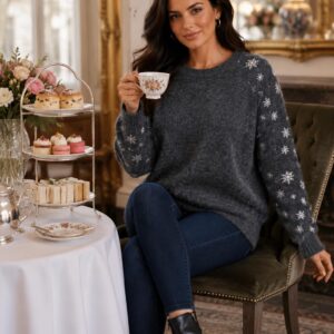 Lightweight Wool Jumper with Crystal Diamante Stars Detailing on Shoulders - Di Star Range