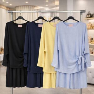 Co Ord Set With Side Tie and Wide Bottom Trousers Long Arms - Cammi Range