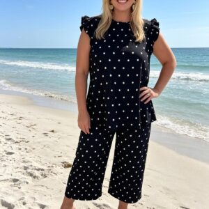 Polka Dot 3/4 Length Trouser Co Ord Set with Ruffle Capped Sleeves Multiple Colours - Allie Range