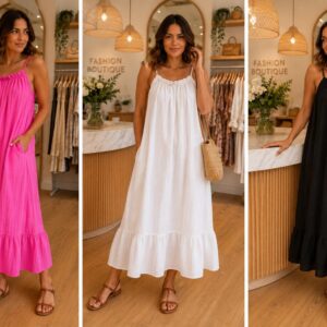 Cheese Cloth Long Length Spaghetti Strap Slip Dress 1 Tier Solid Colour - Leila Range Different Colours