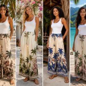 Holiday Trousers Super Cool Light Weight Elastic Waist Palm Print - Palm Range