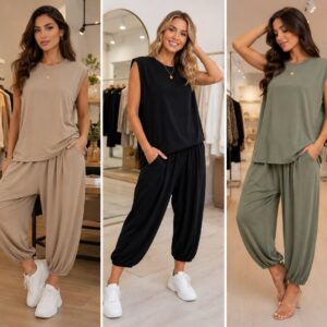Co Ord Trouser Set with Capped Sleeves and Balloon Trousers - Casey Range