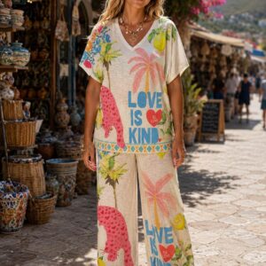 Bright Fun Co Ord Trouser Set Love Themed Comfy Wear - Love Range