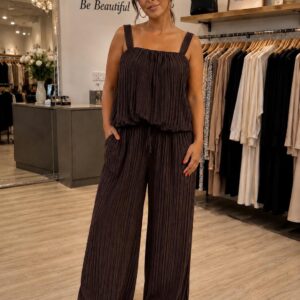 Pleated Co-Ord Set Pleated Design with Thin Straps Trouser Set - Weymouth south Range