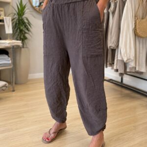 Trousers Elasticated for Comfort Side Pockets Linen Look   - Clementine  Range