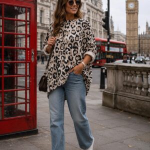 Animal Print Top with Rolled Sleeves for the Casual Look  - Selma Range