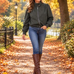 Ladies Faux Suede Bomber Jacket Style Full Zip with Button High Neck - Suzy Range