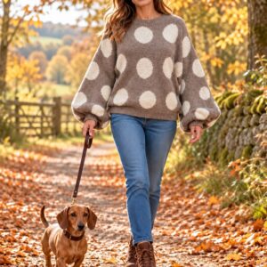 Jumper Large Polka Dot Spot with Round Neck Batwing Arms - Alisa Range