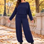 Ladies Co Ord Trouser Suit With Long Sleeves and Balloon Trousers  Wide Band Waist - Angel Range